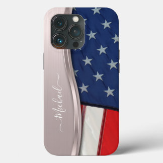 Funda Para iPhone 13 Pro Bandera de EE. UU. Personalizada con Remolino de M