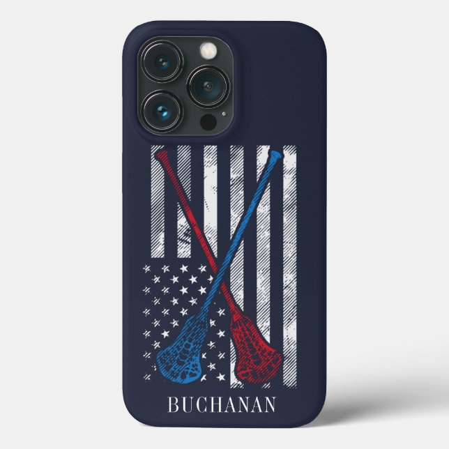 Funda De Case-Mate Para iPhone Bandera de época y batas Lacrosse personalizadas (Reverso )
