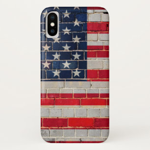 Funda Para iPhone X Bandera de Estados Unidos en una pared de ladrillo