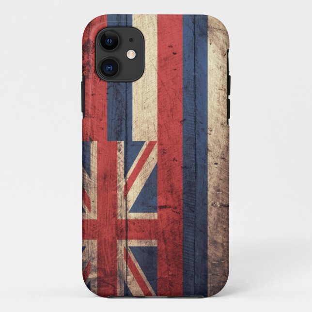 Funda De Case-Mate Para iPhone Bandera de madera vieja de Hawaii; (Reverso)
