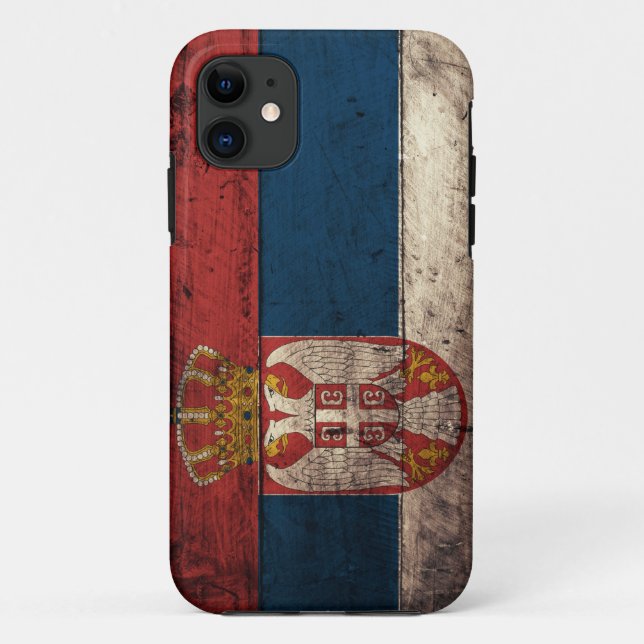 Funda De Case-Mate Para iPhone Bandera de madera vieja de Serbia (Reverso)