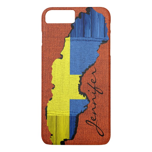 Funda De Case-Mate Para iPhone Bandera de mapa de Suecia Burlap Wood Look (Reverso)
