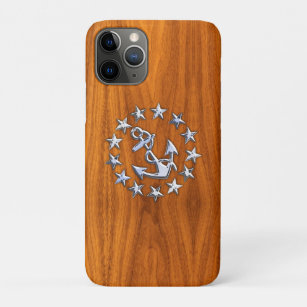 Funda Para iPhone 11 Pro Bandera de yate cromada Decoración de madera de te