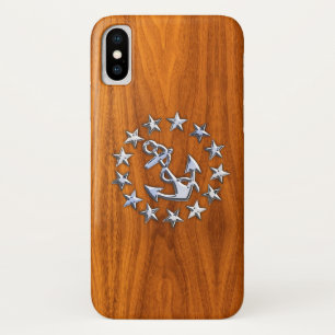 Funda Para iPhone X Bandera de yate cromada Decoración de madera de te