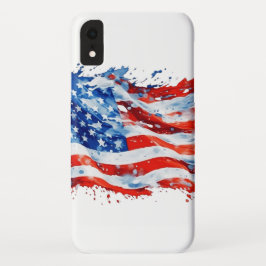 Funda Para iPhone XR Bandera estadounidense acuarela 4 de julio