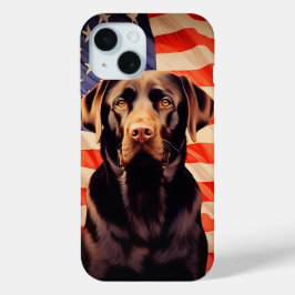Funda Para iPhone 15 Bandera estadounidense Chocolador Labrador