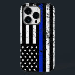 Funda Para iPhone 14 Pro De Case-Mate Bandera estadounidense con estilo de perturbación<br><div class="desc">Un caso de teléfono con temática policial que presenta la popular delgada bandera azul de la policía y la policía.</div>