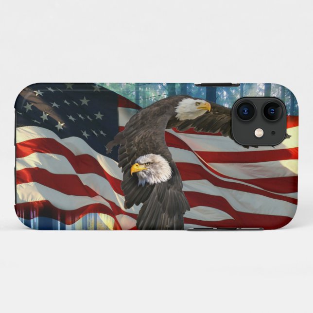 Funda De Case-Mate Para iPhone Bandera estadounidense del águila calva estadounid (Reverso (horizontal))