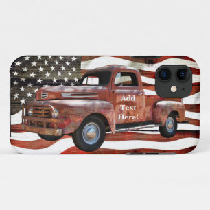 Funda Para iPhone 11 Bandera estadounidense del camión rojo vintage