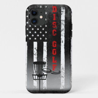 Funda Para iPhone 11 Bandera estadounidense del disco de golf negra 