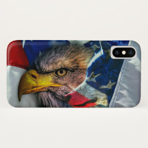Funda Para iPhone X Bandera estadounidense del lobo del águila cald