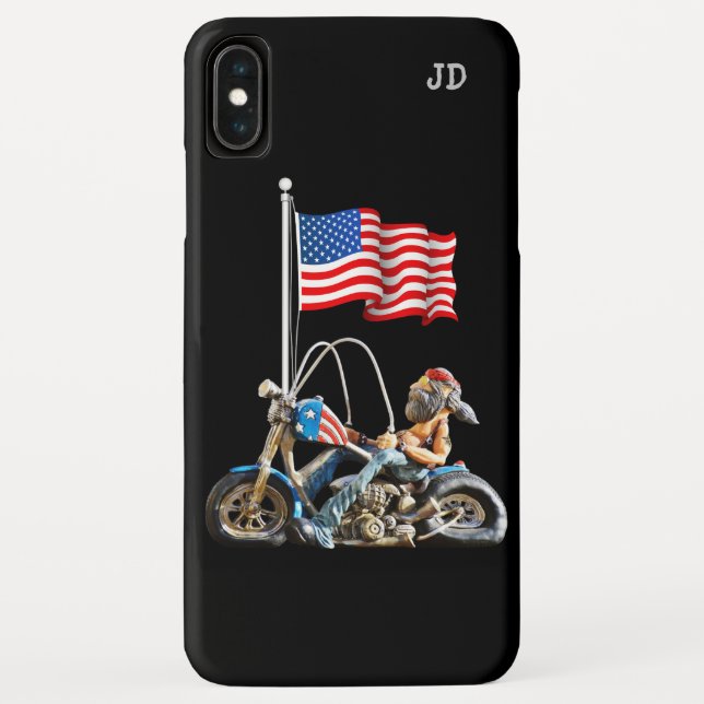 Funda De Case-Mate Para iPhone Bandera estadounidense divertida en bicicleta (Reverso)