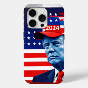 Funda Para iPhone 15 Pro Bandera estadounidense Donald Trump 2024