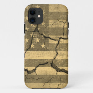 Funda Para iPhone 11 Bandera estadounidense en la vendimia de las pared