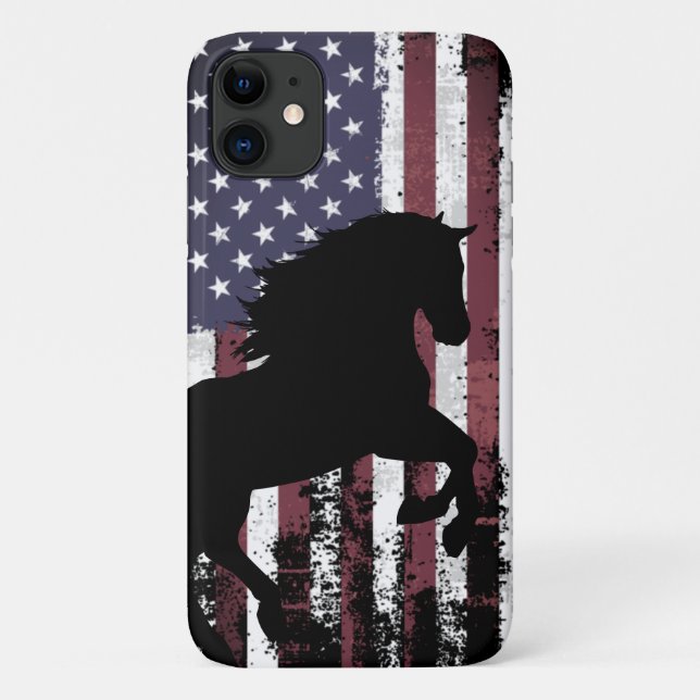 Funda De Case-Mate Para iPhone Bandera estadounidense patriótica y caballo de sil (Reverso)