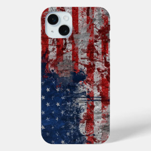 Funda Para iPhone 15 Mini Bandera estadounidense pintada en un muro oscuro