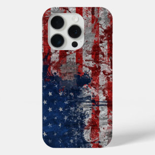 Funda Para iPhone 15 Pro Bandera estadounidense pintada en un muro oscuro