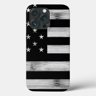 Funda Para iPhone 13 Pro Bandera estadounidense Rustic Wood Black White Pat