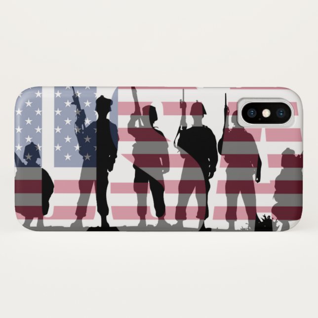 Funda De Case-Mate Para iPhone Bandera estadounidense simple con soldados (Reverso (horizontal))