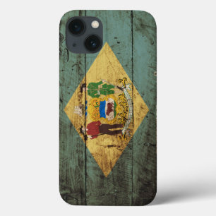 Funda Para iPhone 13 Bandera estatal de Delaware sobre grano de madera