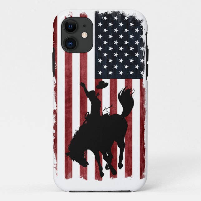 Funda De Case-Mate Para iPhone Bandera gruesa patriótica del bovino de rodeo (Reverso)