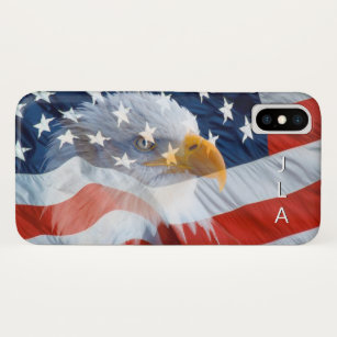 Funda Para iPhone X Bandera norteamericana de águila calva monogramada