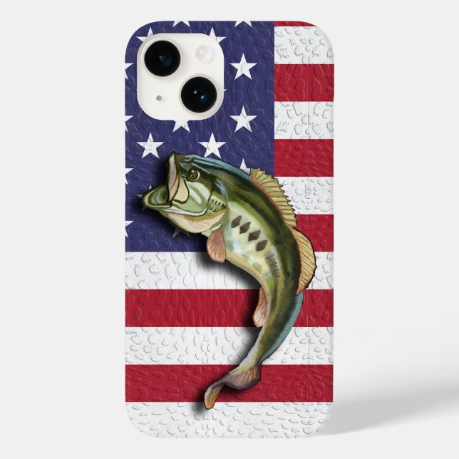 Funda De Case-Mate Para iPhone Bandera Patriótica Americana Largemouth Bass Fishi (Reverso )