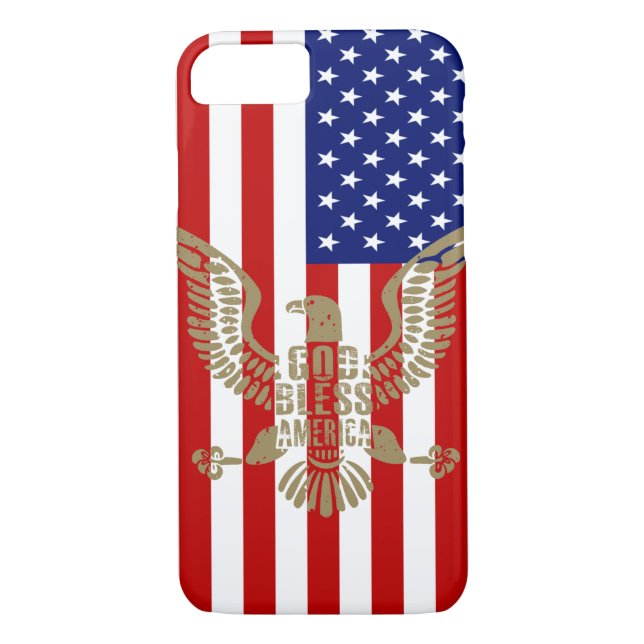 Funda De Case-Mate Para iPhone Bandera Patriótica Estadounidense Dios bendiga a E (Reverso)