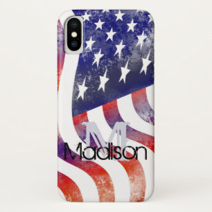 Funda Para iPhone X Bandera Rusa Estados Unidos Monograma inicial Nomb