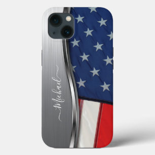 Funda Para iPhone 13 Bandera USA personalizada con remolino de metal pl