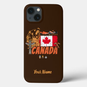 Funda Para iPhone 13 Bandera Vintage De Canadá Y Vacaciones De Oso Griz