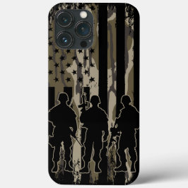 Funda Para iPhone 13 Pro Max Bandera y soldados norteamericanos de Camo Bottoml