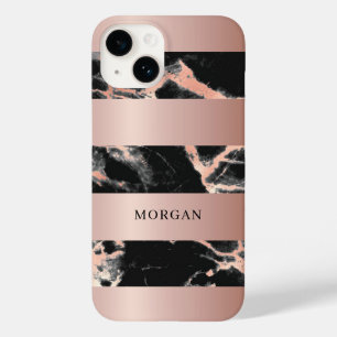 Funda Para iPhone 14 De Case-Mate Bands de oro rosa, mármol negro y oro rosa, nombre