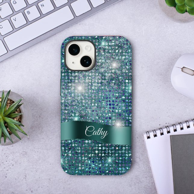 Funda De Case-Mate Para iPhone Banner verde azulado esparce glam azul (Subido por el creador)