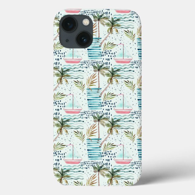 Funda De Case-Mate Para iPhone Barco acuático con patrón de árbol de palma (Reverso)
