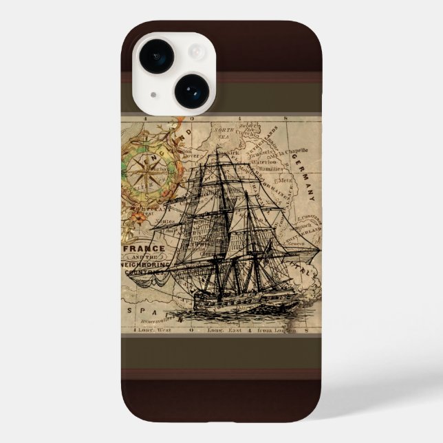 Funda De Case-Mate Para iPhone Barco Antiguo y Mapa (Reverso )