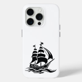 Funda Para iPhone 15 Pro Barco de Vela con Sombra - Ilustración Vintage del