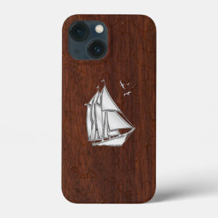 Funda Para iPhone 13 Mini Barco de vela cromado en la impresión de caoba húm