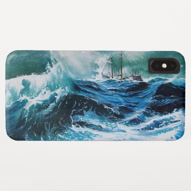 Funda De Case-Mate Para iPhone Barco en el mar en tormenta (Reverso (horizontal))