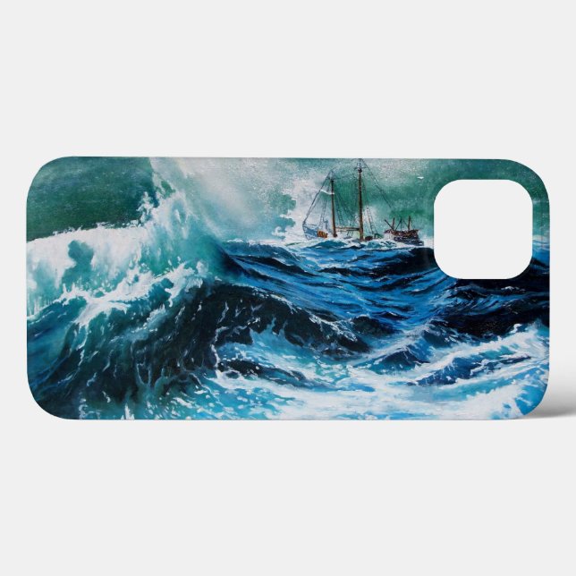 Funda De Case-Mate Para iPhone Barco en el mar en tormenta (Reverso (Horizontal))