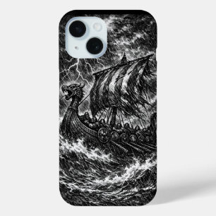 Funda Para iPhone 15 Barco largo vikingo en la tormenta — Ink Saga Art