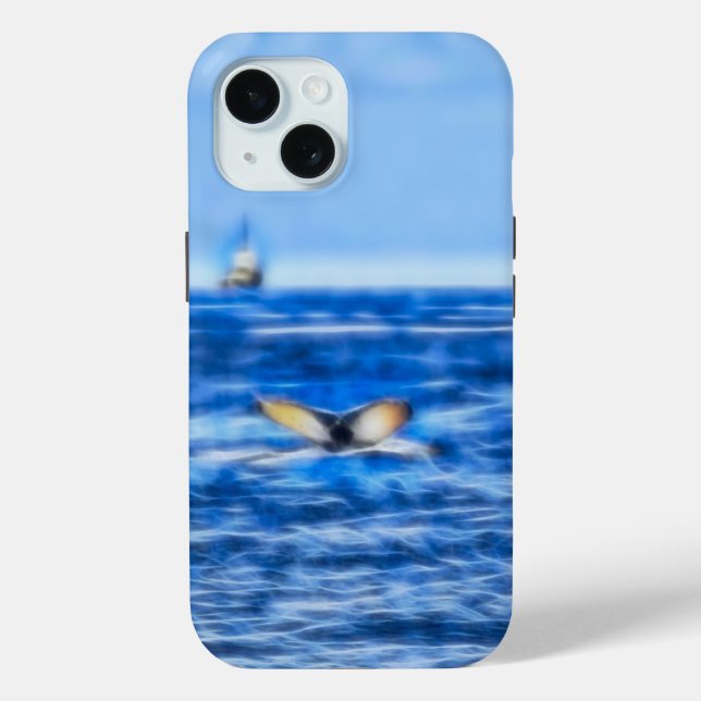 Funda De Case-Mate Para iPhone Barco náutico de cola de ballena Océano azul (Reverso )