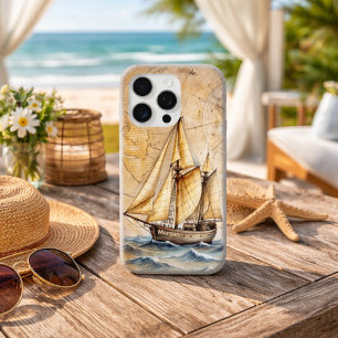 Funda Para iPhone 15 Pro Max Barco Náutico Vintage Personalizado con Mapa Antig