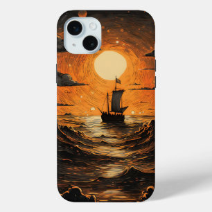 Funda Para iPhone 15 Mini Barco navegando por la noche