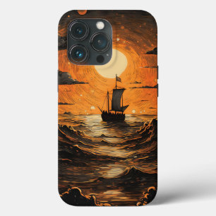 Funda Para iPhone 13 Pro Barco navegando por la noche
