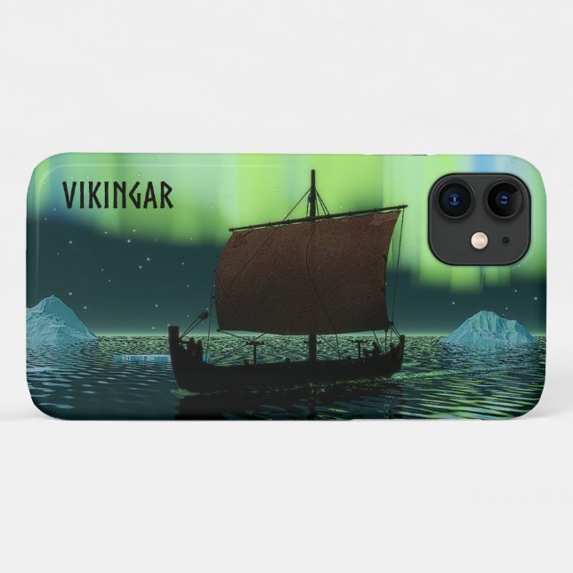 Funda De Case-Mate Para iPhone Barco Viking Bajo Luces del Norte (Reverso (horizontal))