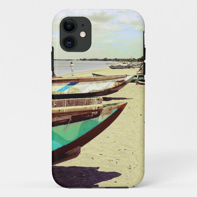 Funda De Case-Mate Para iPhone Barcos en la playa tropical (Reverso)