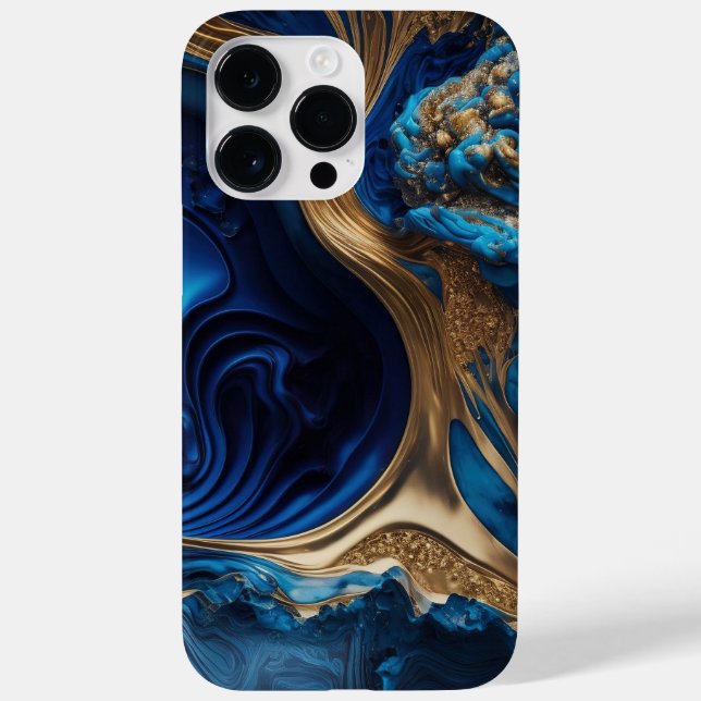 FUNDA DE Case-Mate PARA iPhone BARRILLOS DE AZUL Y ORO ABSTRACTOS LÍQUIDOS (Reverso)