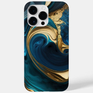 FUNDA PARA iPhone 14 PRO MAX DE Case-Mate BARRILLOS DE AZUL Y ORO ABSTRACTOS LÍQUIDOS