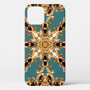 Funda Para iPhone 12 Barroco dorado, diseño adornado de lujo.